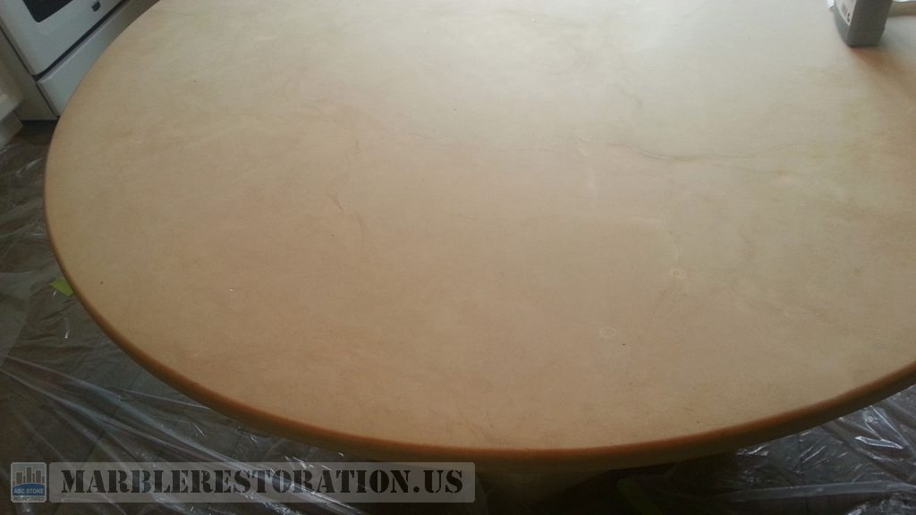 Beige Limestone Round Table Crack Remedy And Refinishing