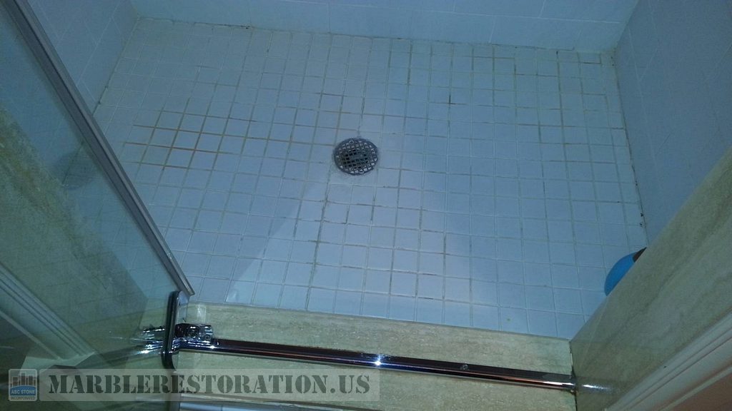 Ceramic Mosaic Shower Stained Grout Cleaning