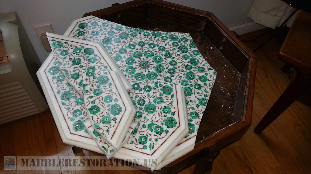 Crushed Hexagon Table With Inlaid Ornaments