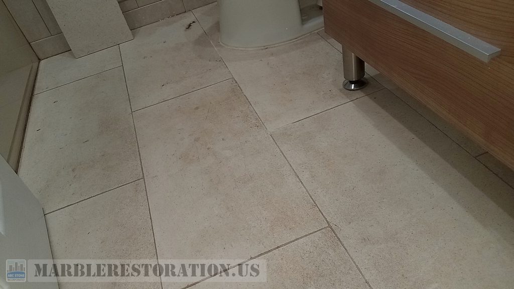 Dirty Spotting Bathroom Limestone Floor Cleaning