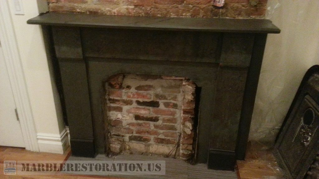 Dirty Waxed Victorian Slate Fireplace Cleaned
