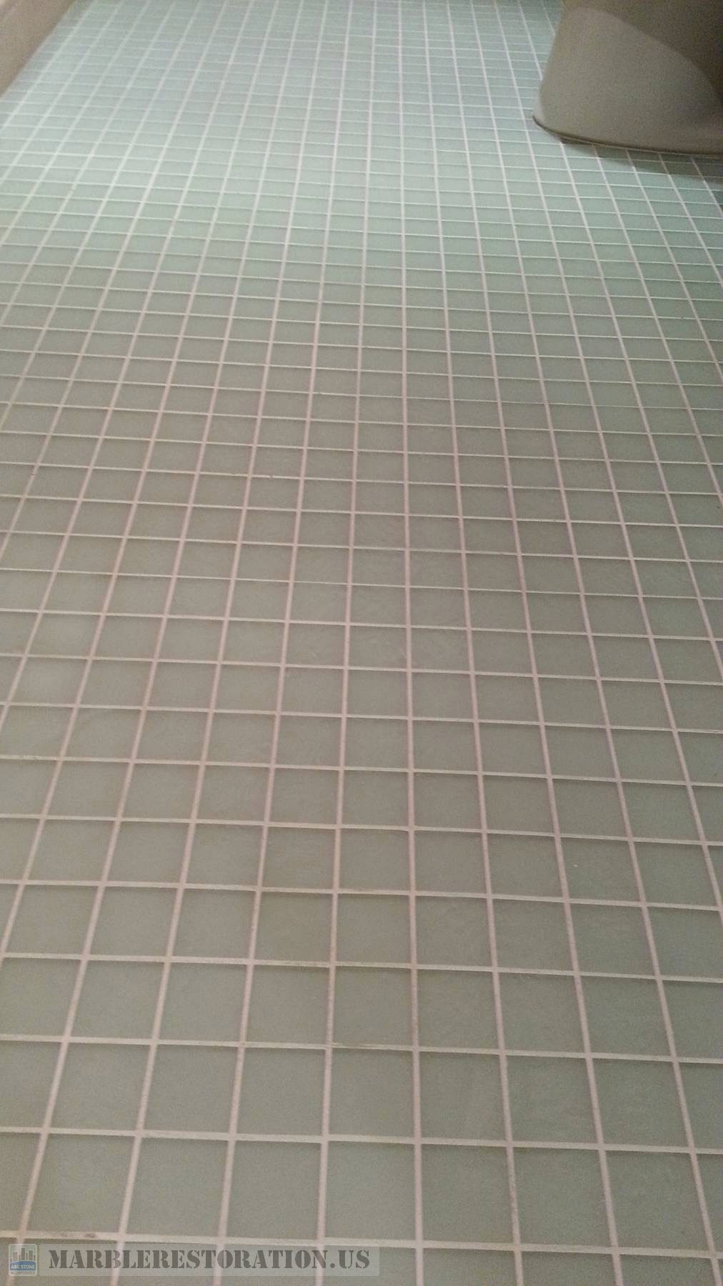 Glass Mosaic Bathroom Floor With New White Grout
